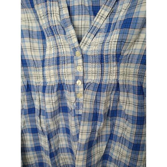 abercrombie and fitch V Button Blue Plaid Button Sleeve Blouse. Size L - Picture 5 of 9